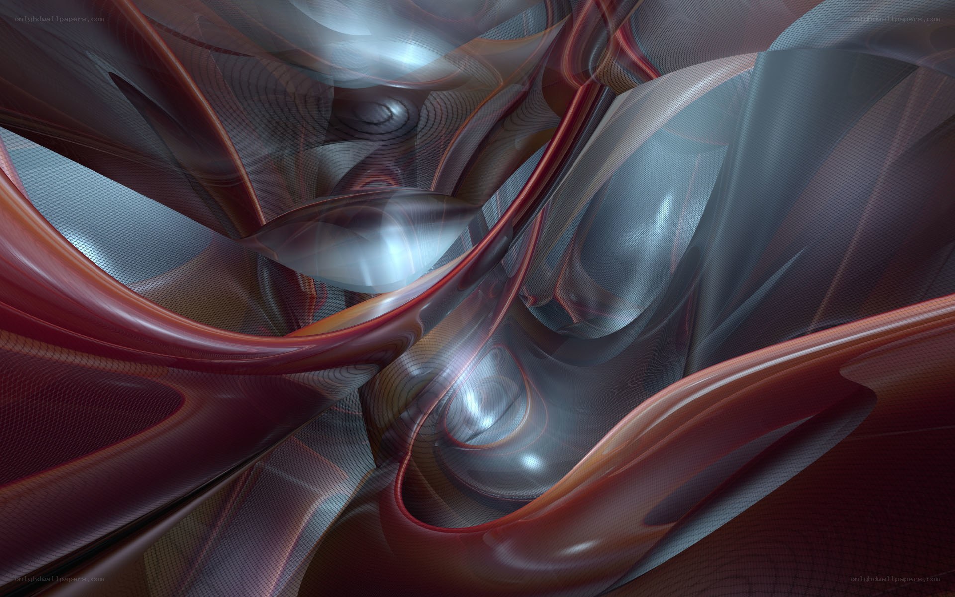 Abstract red and silver swirls