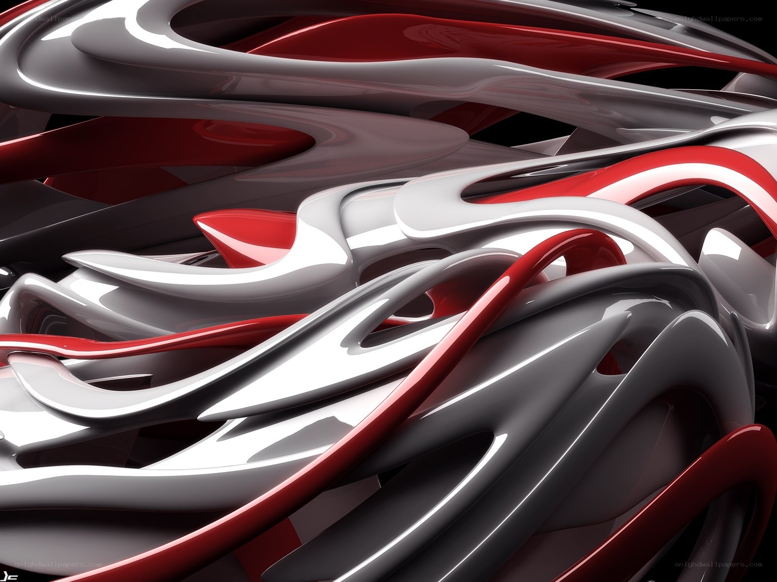 Abstract red and silver swirls
