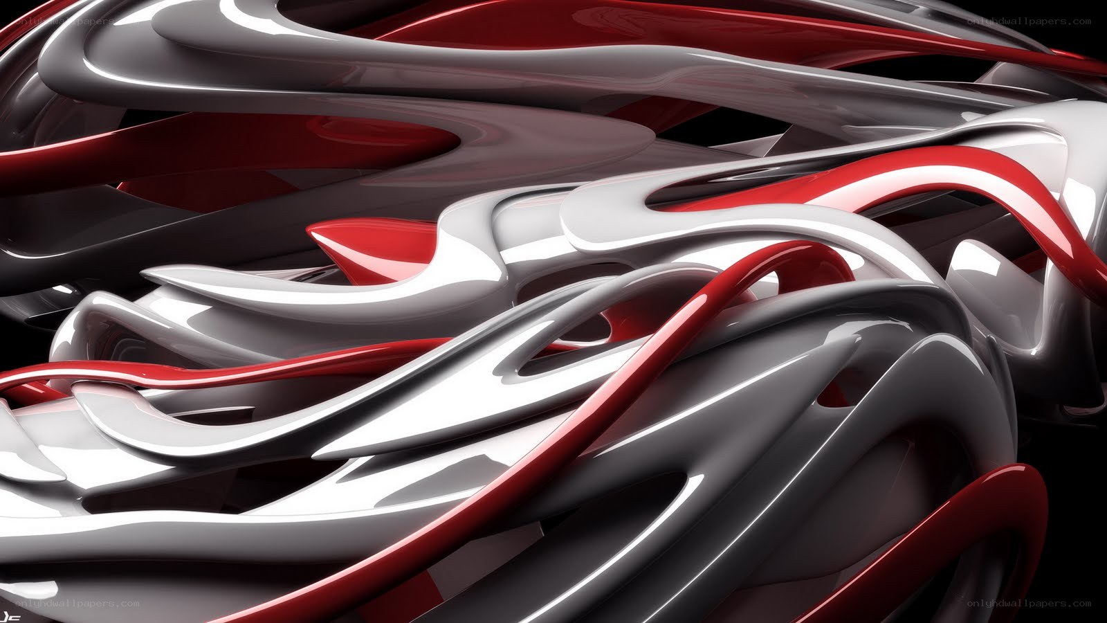 Abstract red and silver swirls