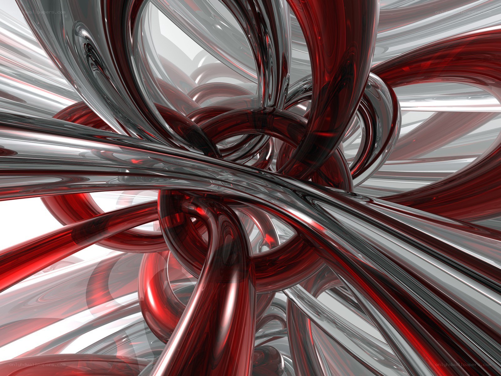 Abstract red and silver swirls