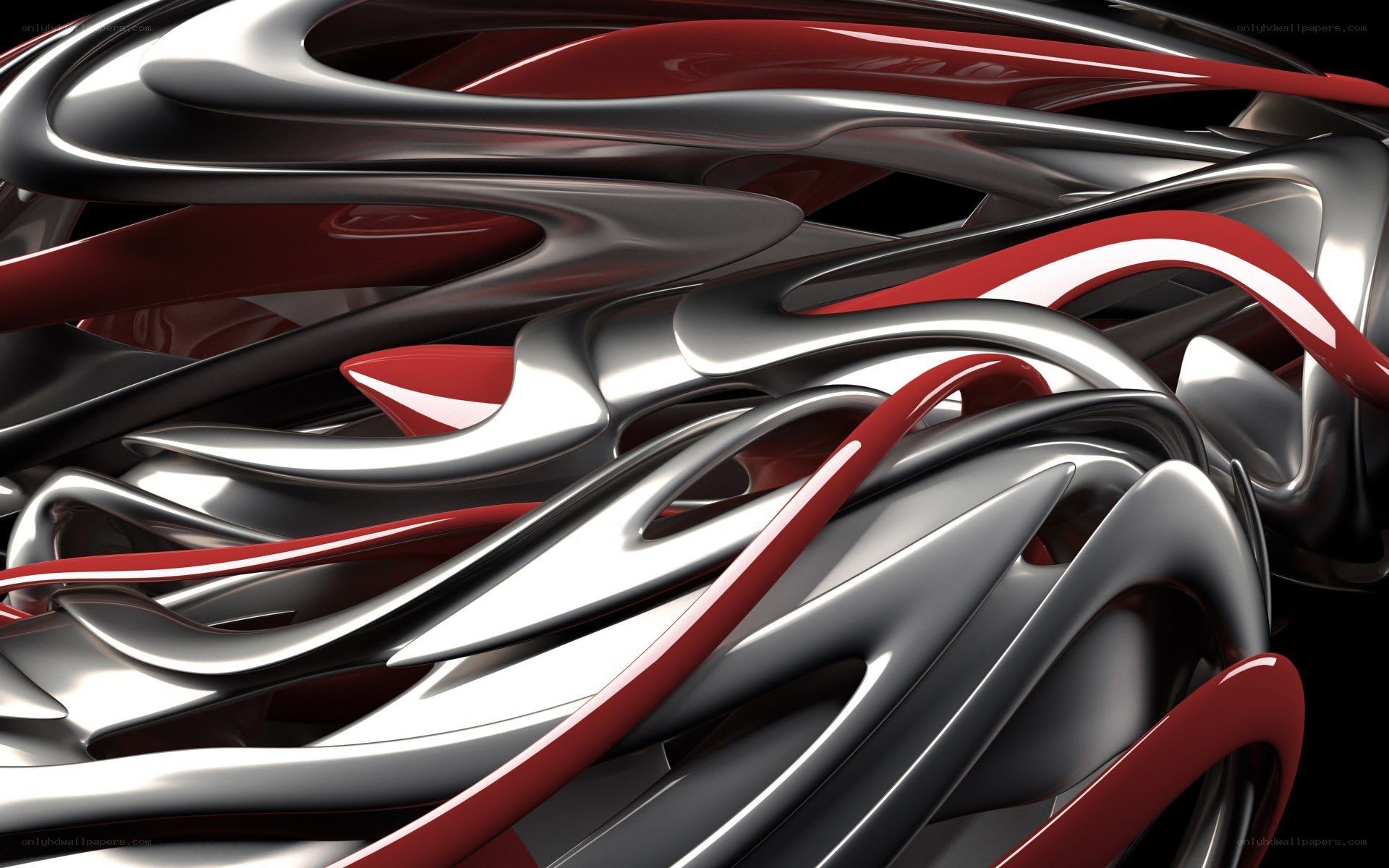 Abstract red and silver swirls