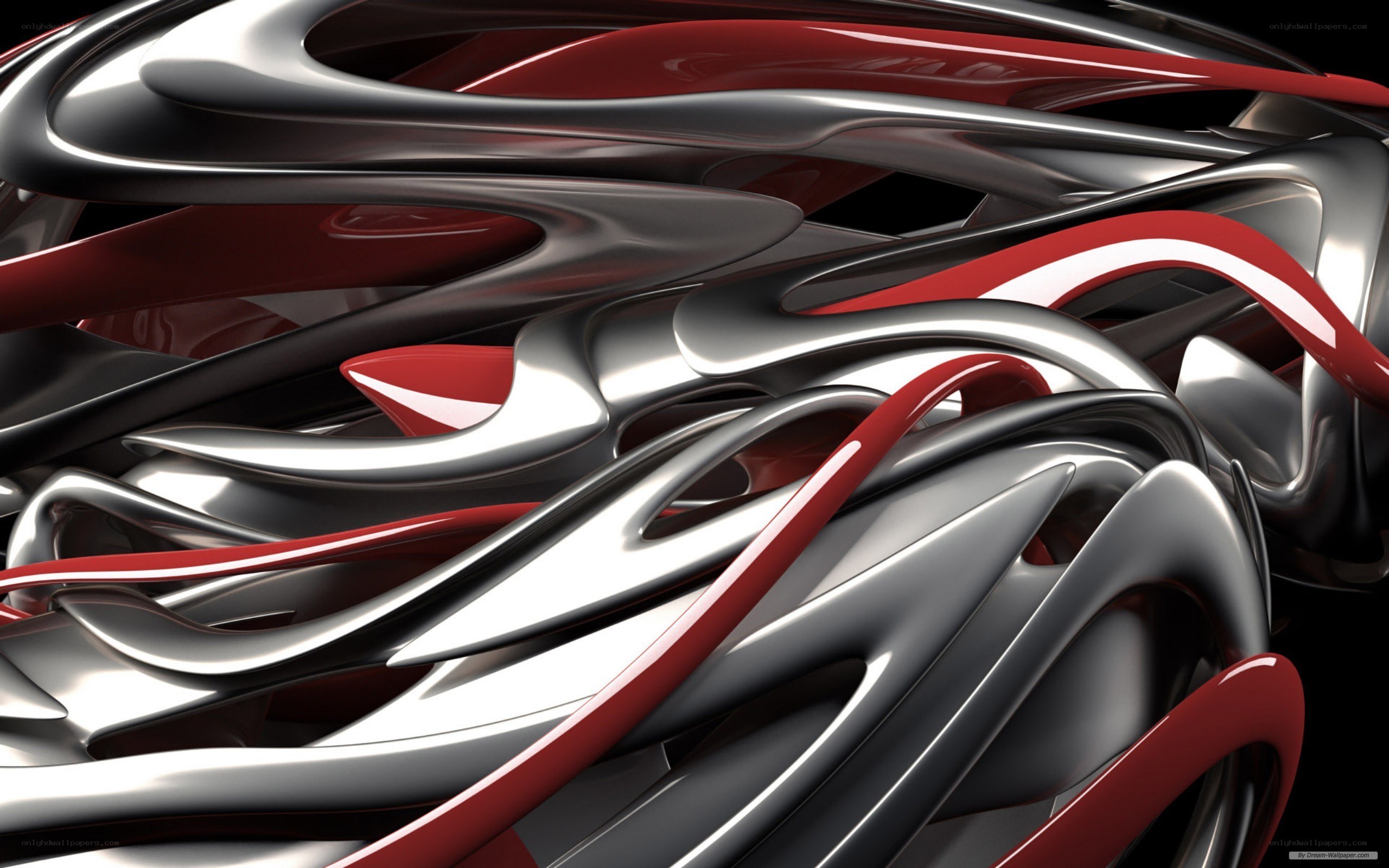 Abstract red and silver swirls