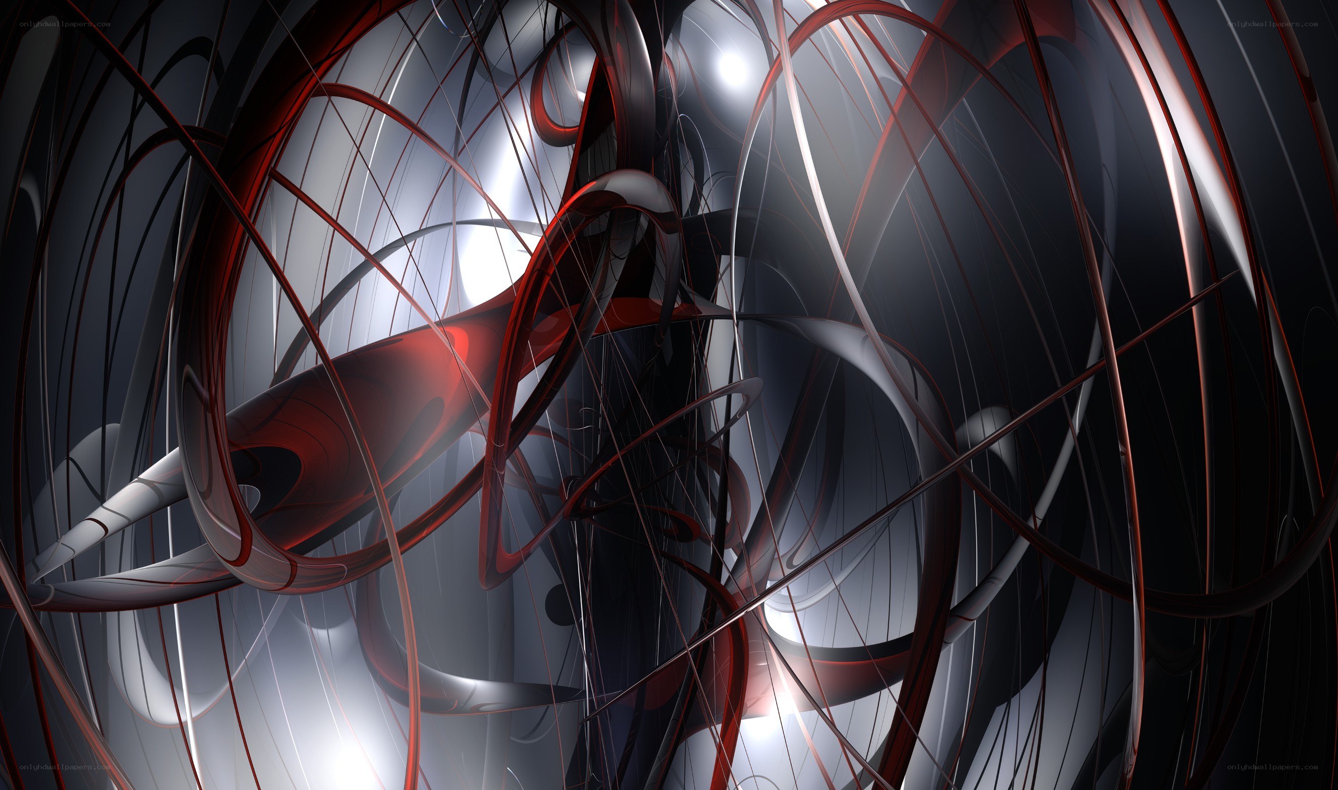 abstract red and silver swirls