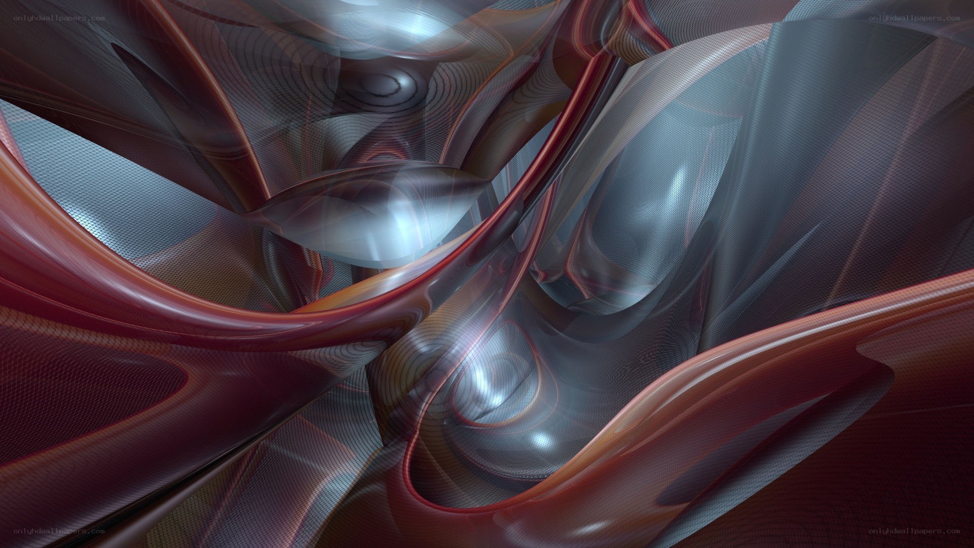 Abstract red and silver swirls