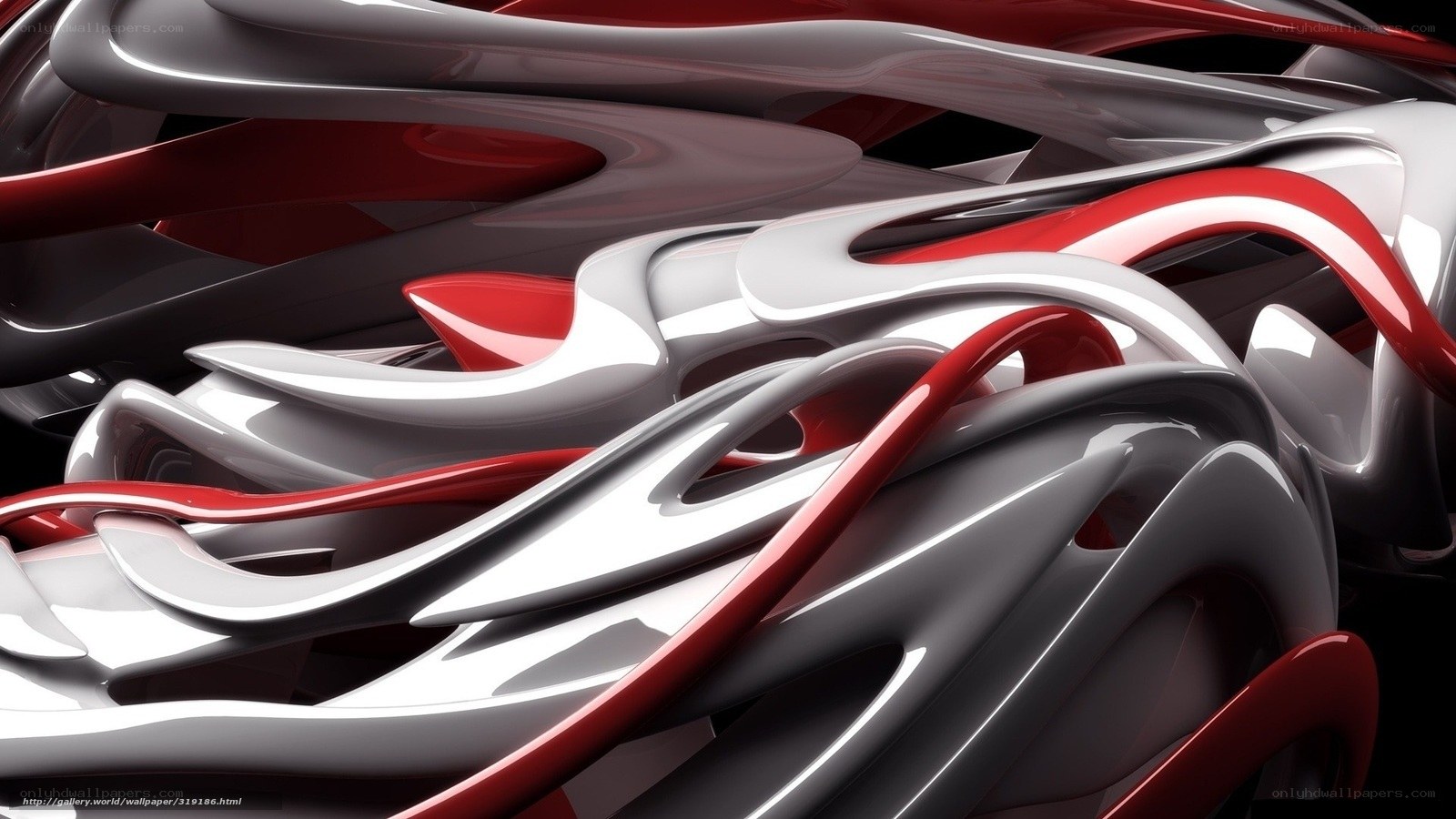 Abstract red and silver swirls