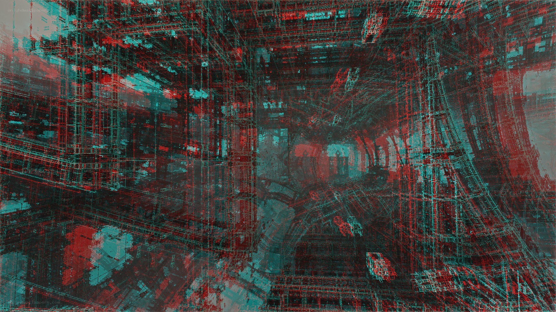 abstract red and teal digital art