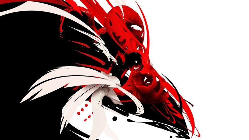 abstract red and white character art