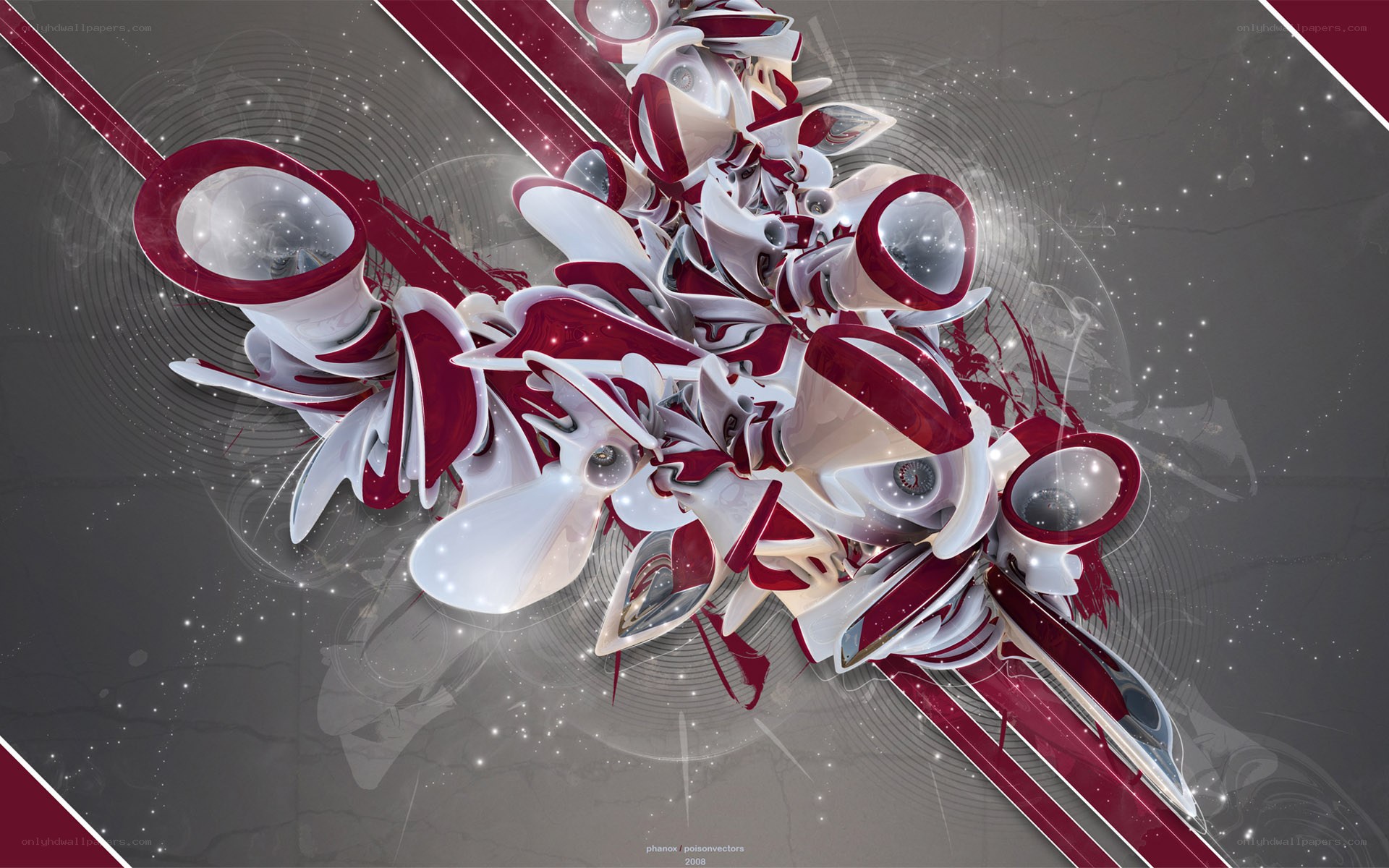 Abstract red and white digital art