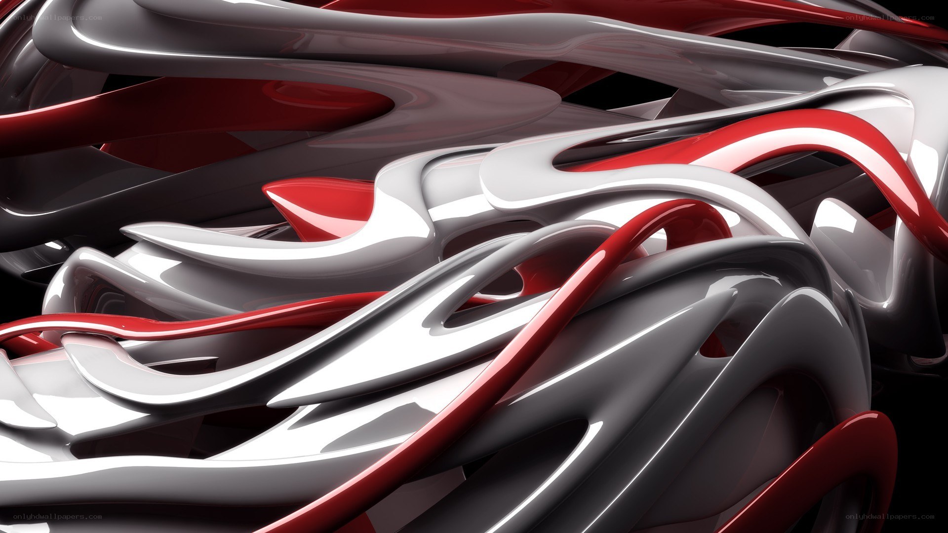 Abstract red and white fluid shapes