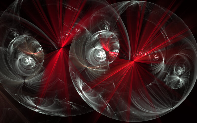 Abstract red and white fractal spheres
