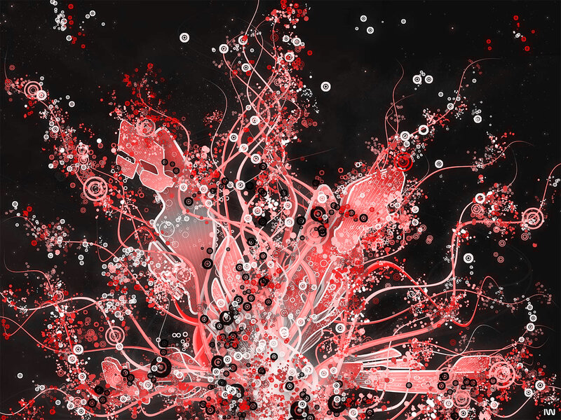 Abstract red and white particle explosion