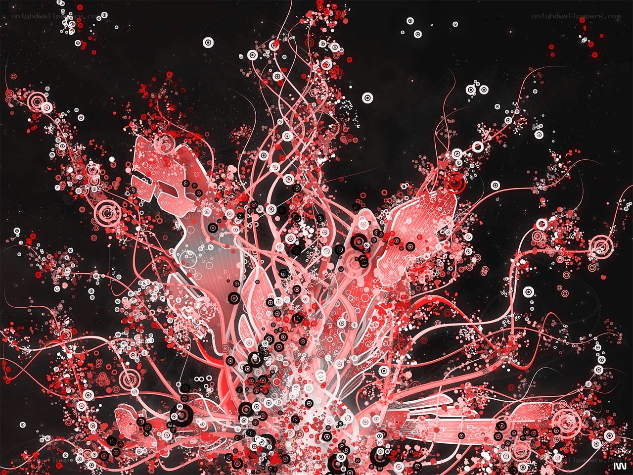 Abstract red and white particle explosion