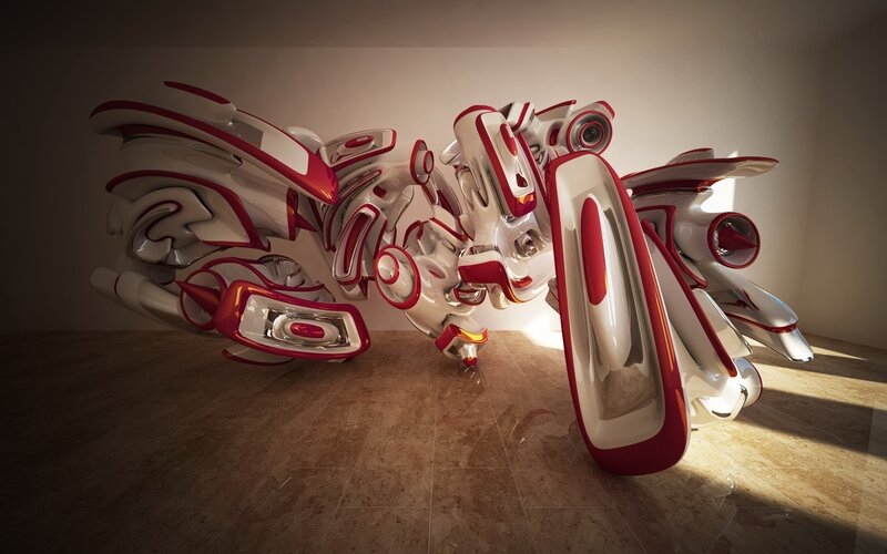Abstract Red and White Sculpture — Dramatic