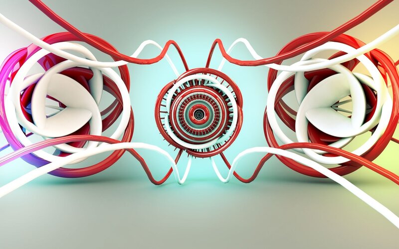 Abstract red and white sculpture