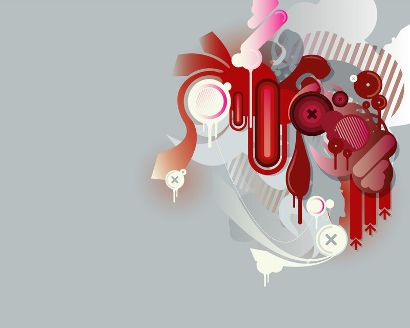 Abstract Red and White Shapes — Dynamic, Digital Art, Circles, Arrows