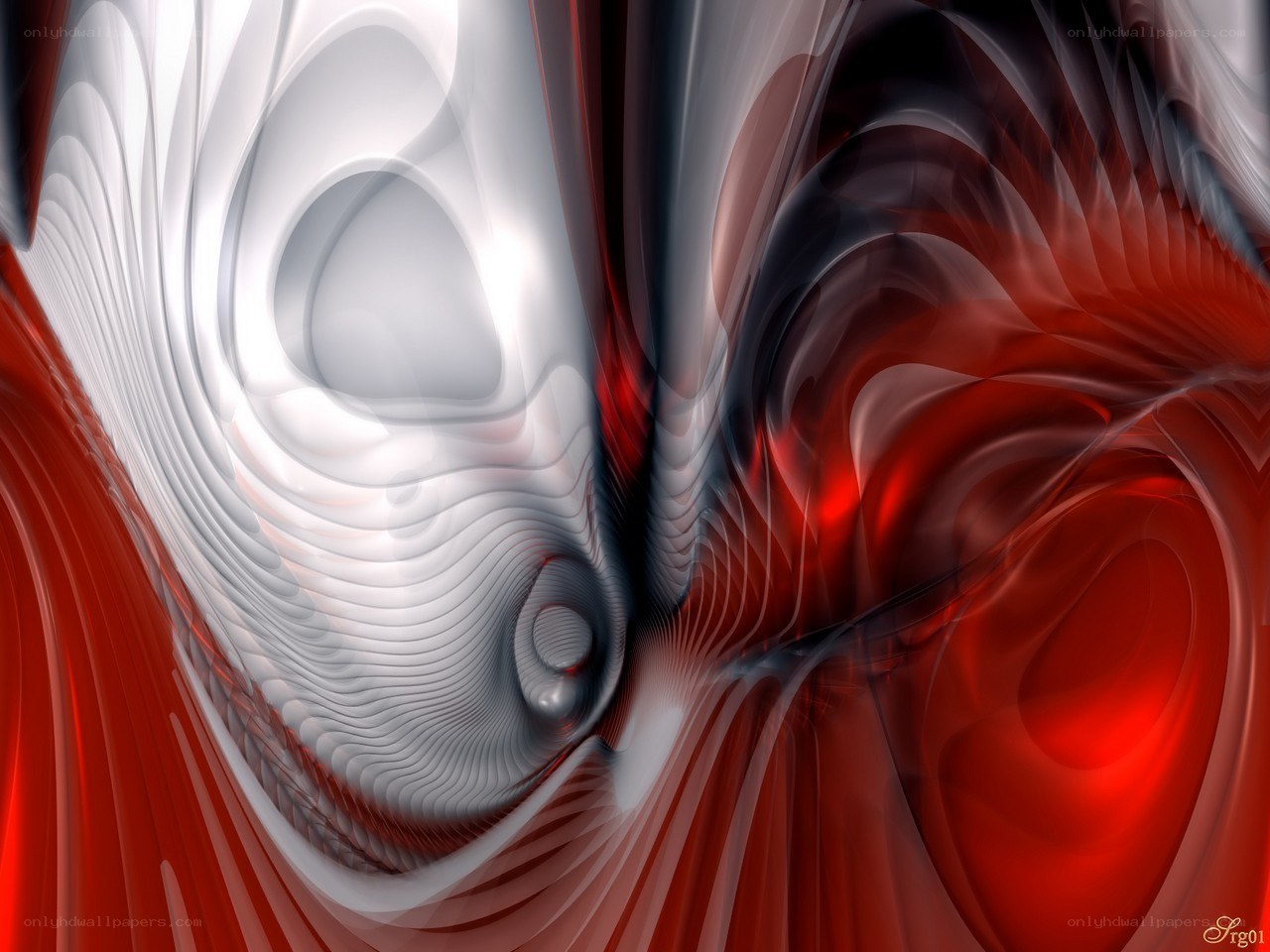 Abstract red and white swirls