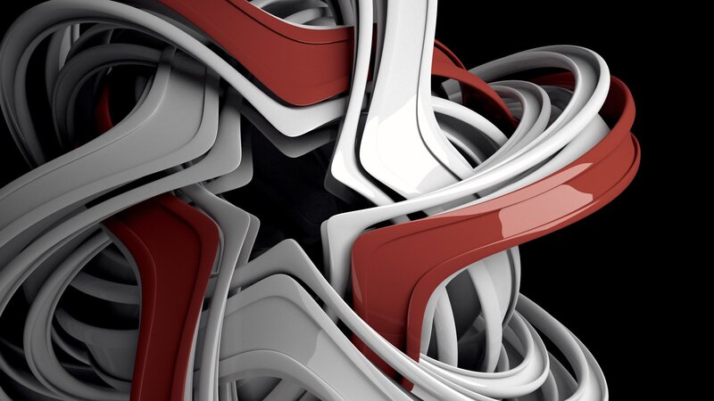 Abstract Red and White Swirls — Dynamic, 3d Render, Black