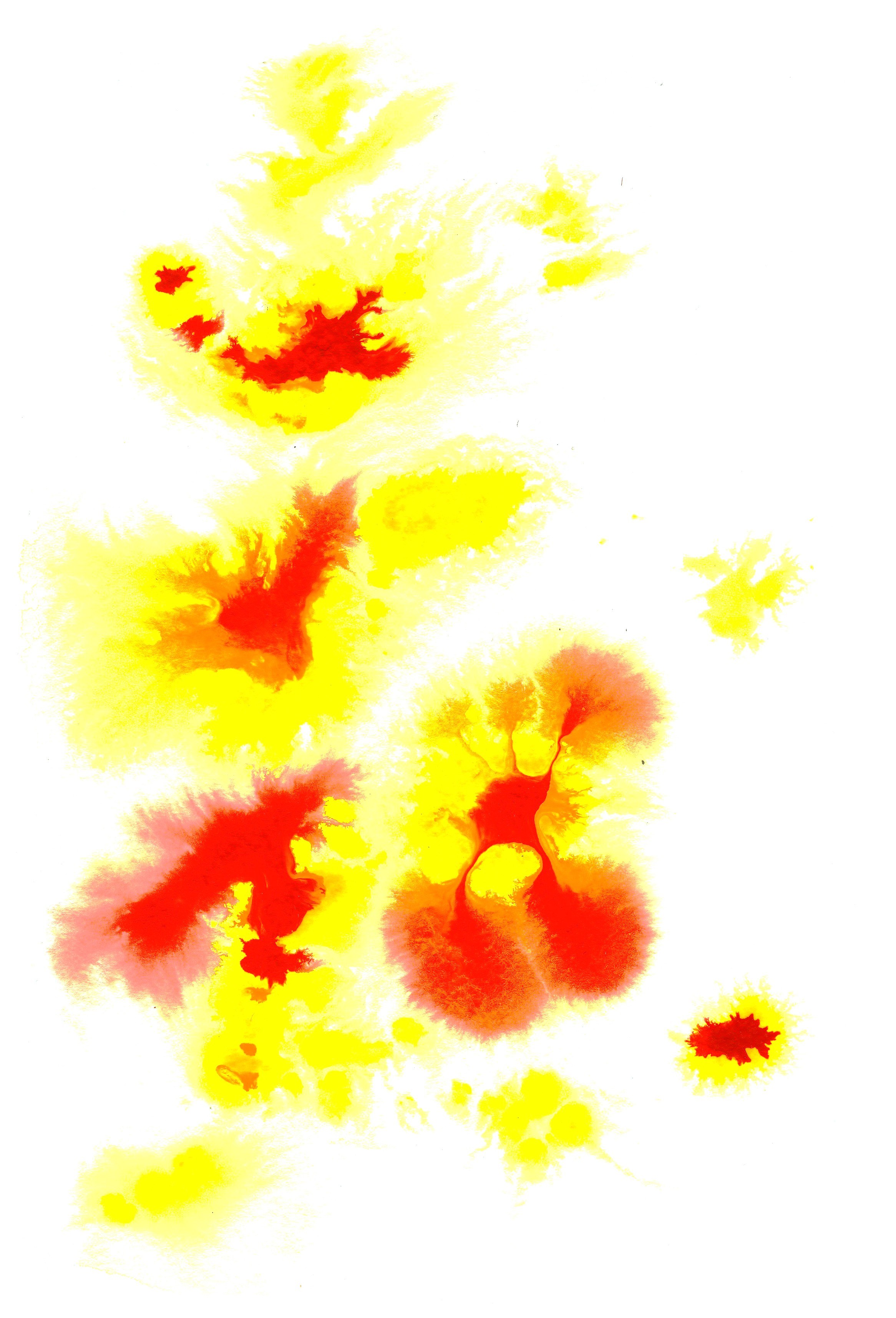 abstract red and yellow ink splatters