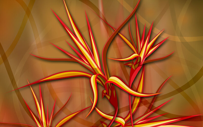 Abstract red and yellow plant design