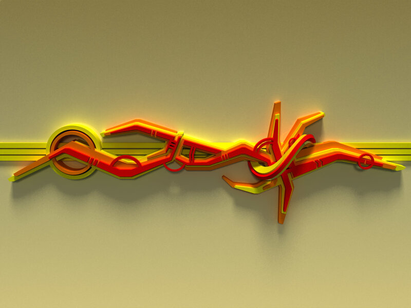 Abstract red and yellow sculpture