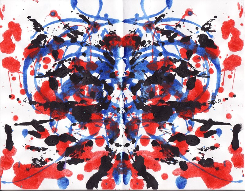 abstract red blue black splatter art
