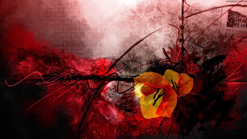 Abstract Red Floral Design — Dramatic, Digital Art, Floral Pattern