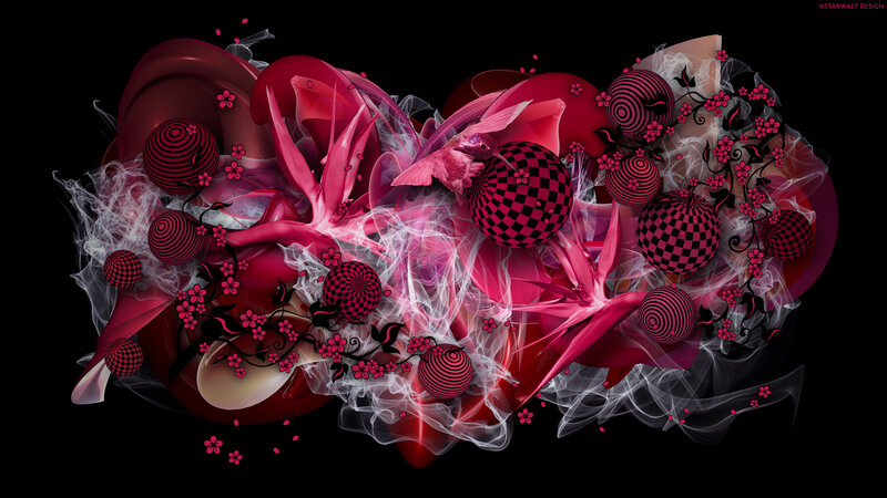 Abstract Red Floral Design — Dramatic, Digital Art, Flowers