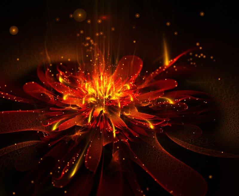 Abstract Red Flower — Dramatic, Digital Art, Light