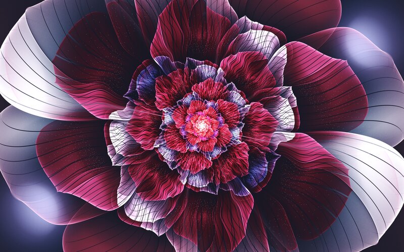 Abstract Red Flower — Dramatic, Digital Art, Petals, Fractal Pattern