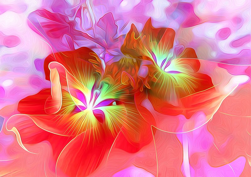 Abstract Red Flowers — Vibrant, Digital Art