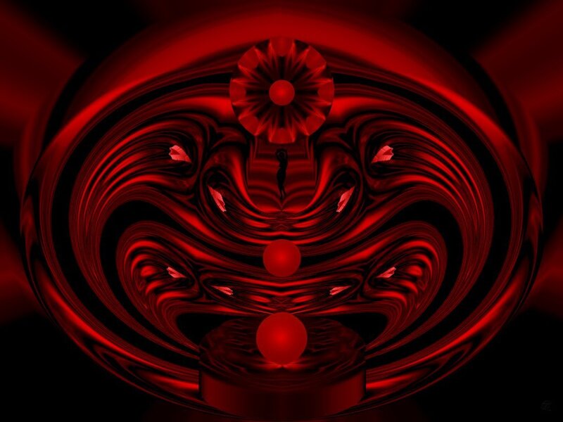 Abstract Red Fractal Design — Dark, Digital Art, Spheres