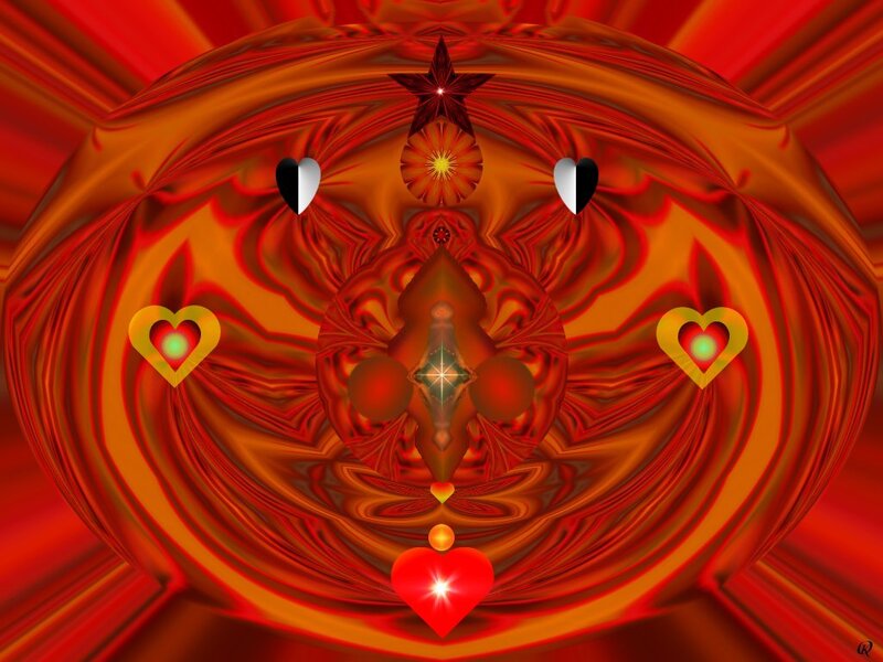 Abstract Red Fractal Design — Hypnotic, Digital Art, Hearts