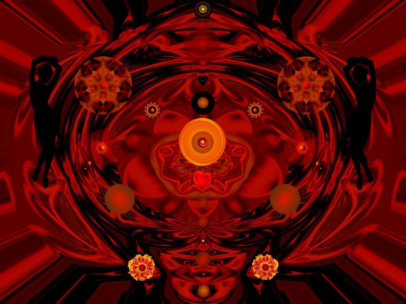 Abstract Red Fractal Design — Hypnotic, Digital Art, Silhouettes