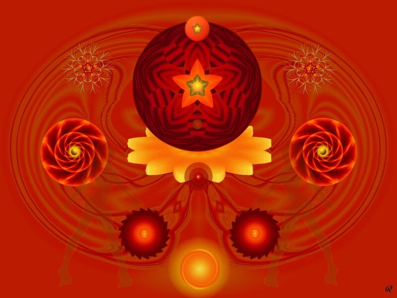 Abstract Red Fractal Design — Hypnotic, Digital Art, Star