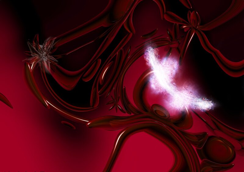 Abstract red fractal with light burst