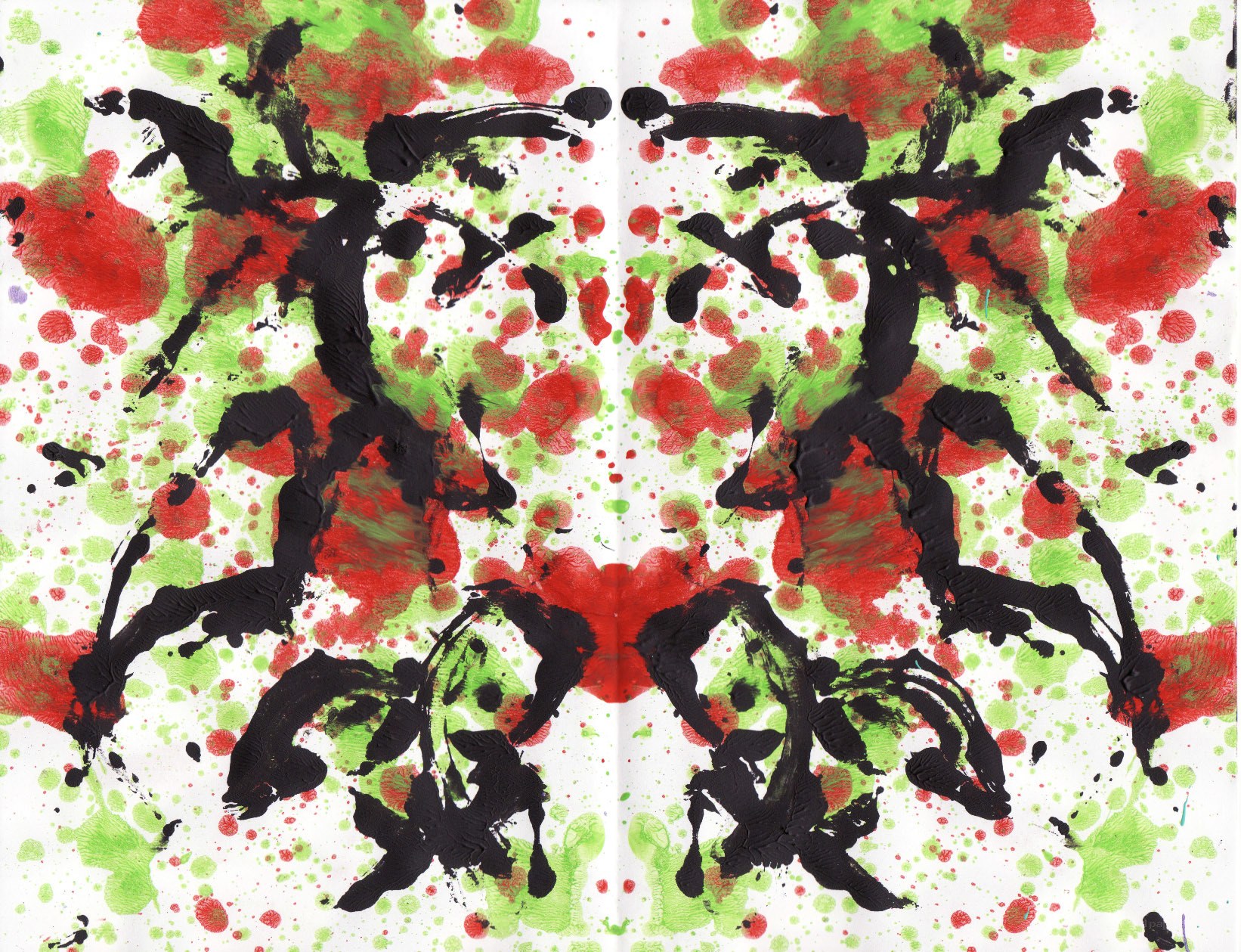 Abstract red green black splatter art