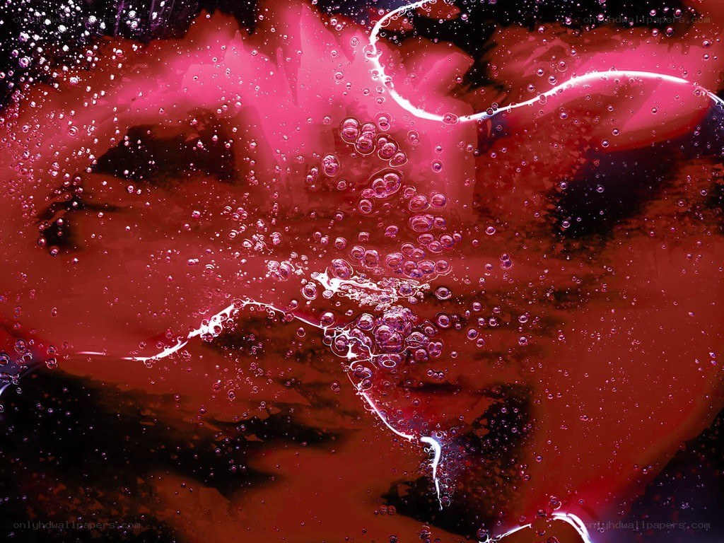 Abstract red liquid with bubbles