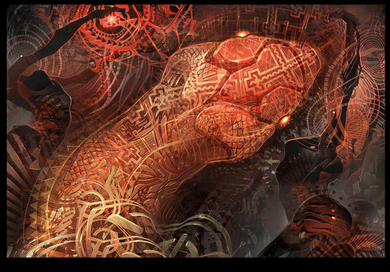 Abstract red mechanical entity