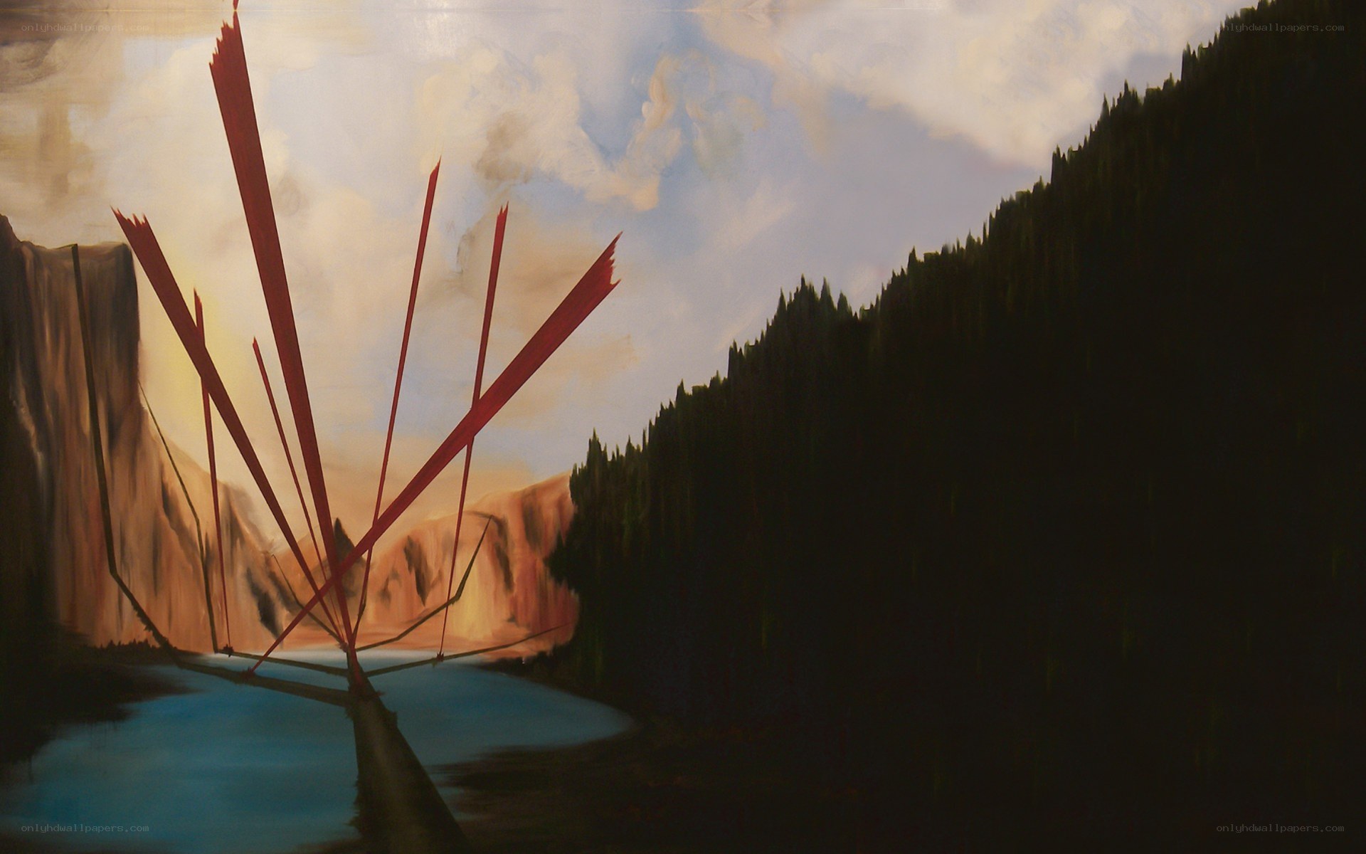 Abstract red sculpture in canyon