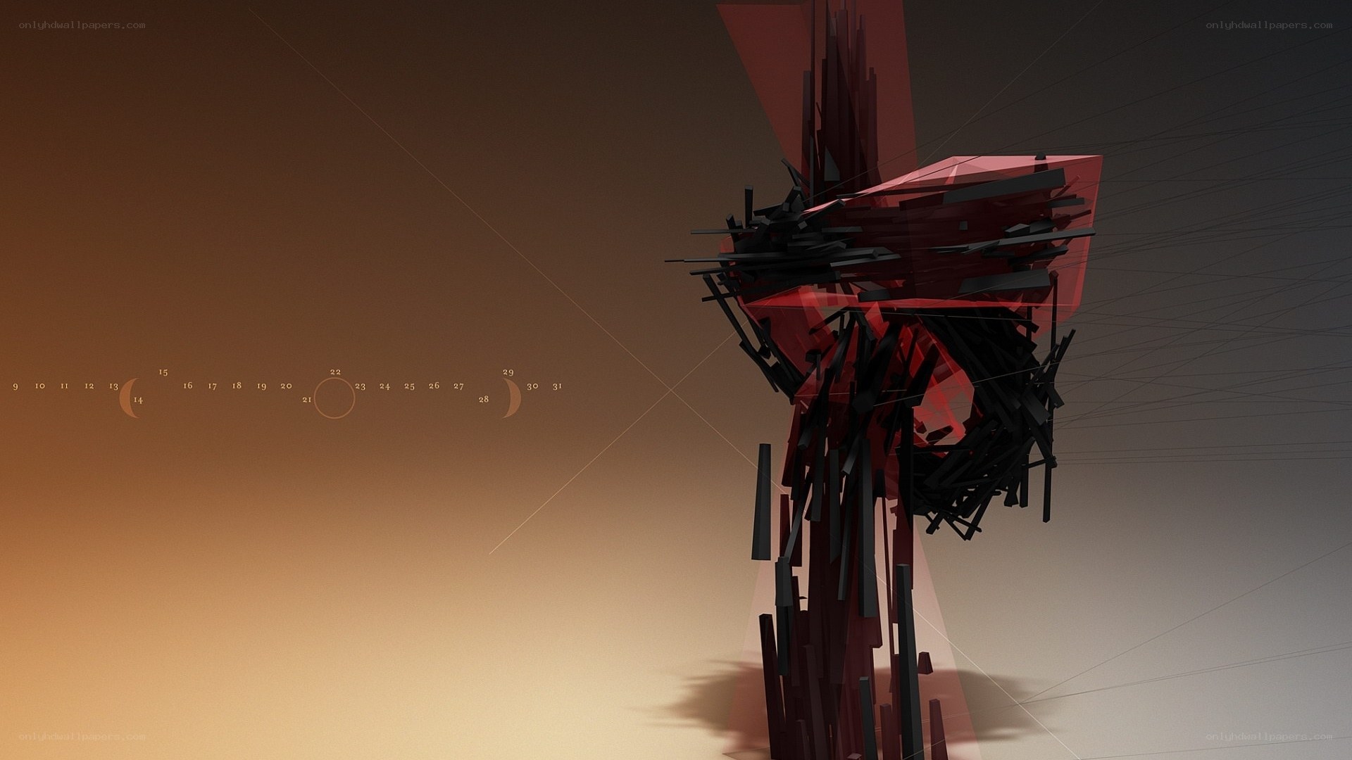Abstract red sculpture with calendar