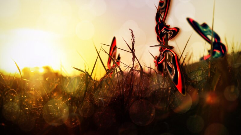 Abstract Red Shapes in Grass