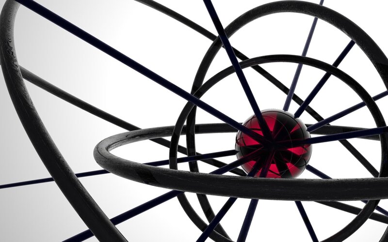 abstract red sphere in black rings