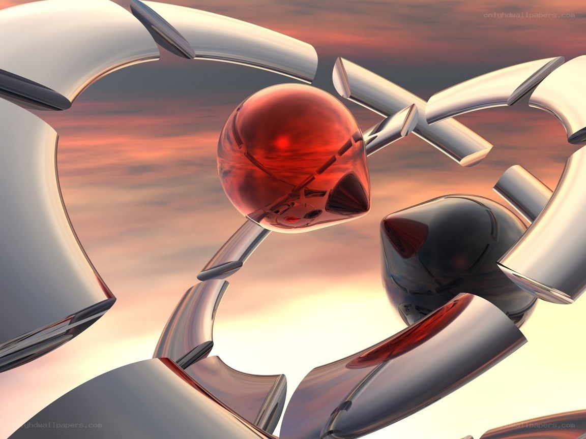 Abstract red sphere in metallic structure