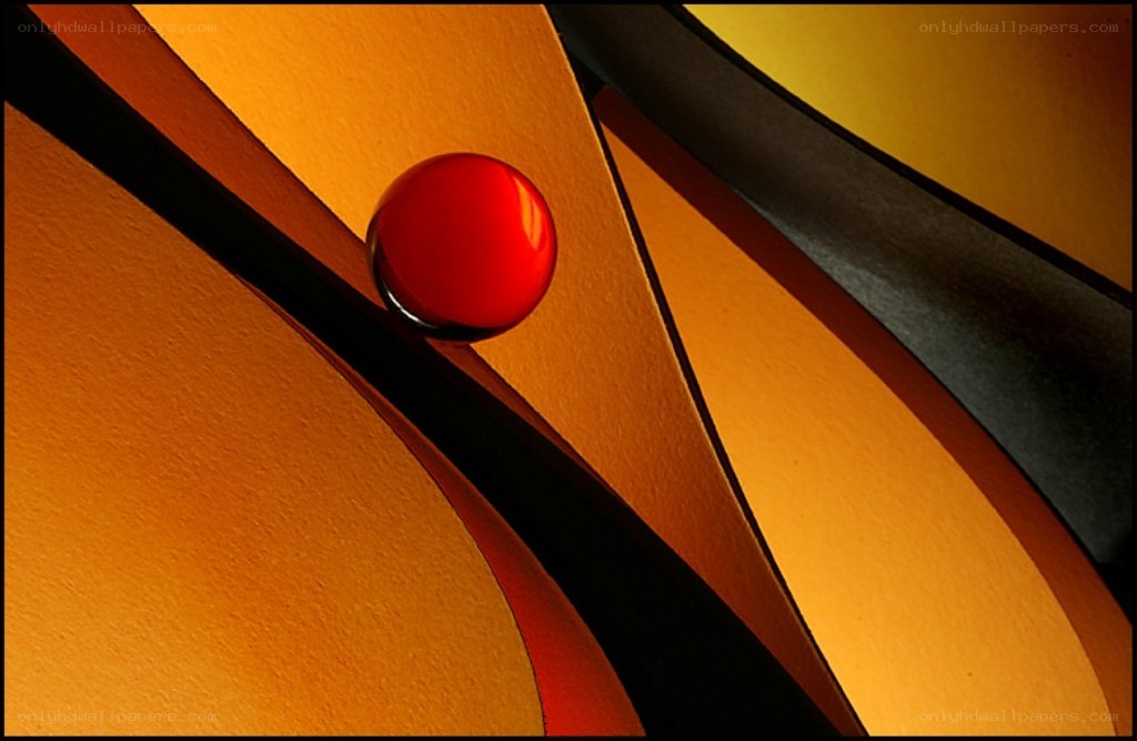 Abstract red sphere on orange curves