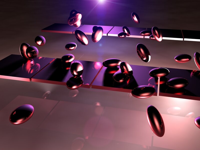 abstract red spheres on platforms