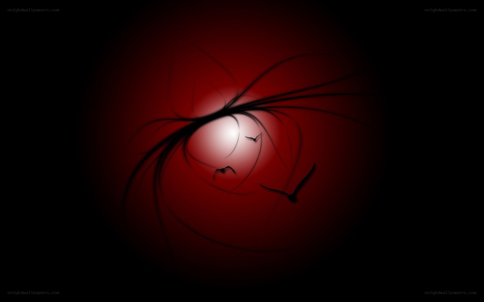 Abstract red swirl with birds
