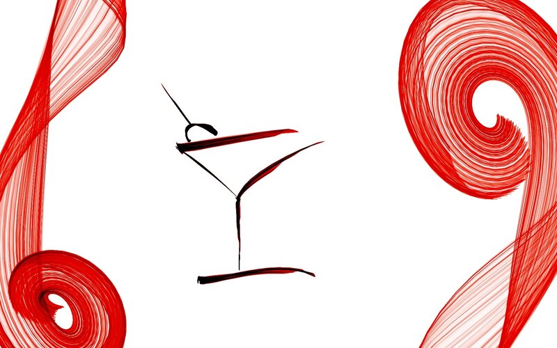 abstract red swirls with cocktail glass