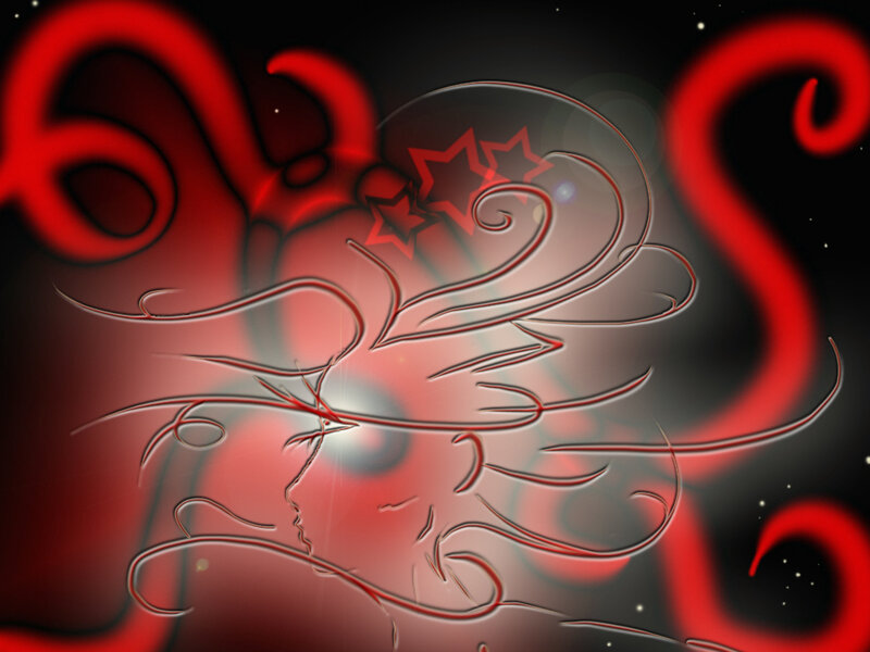 abstract red swirls with stars
