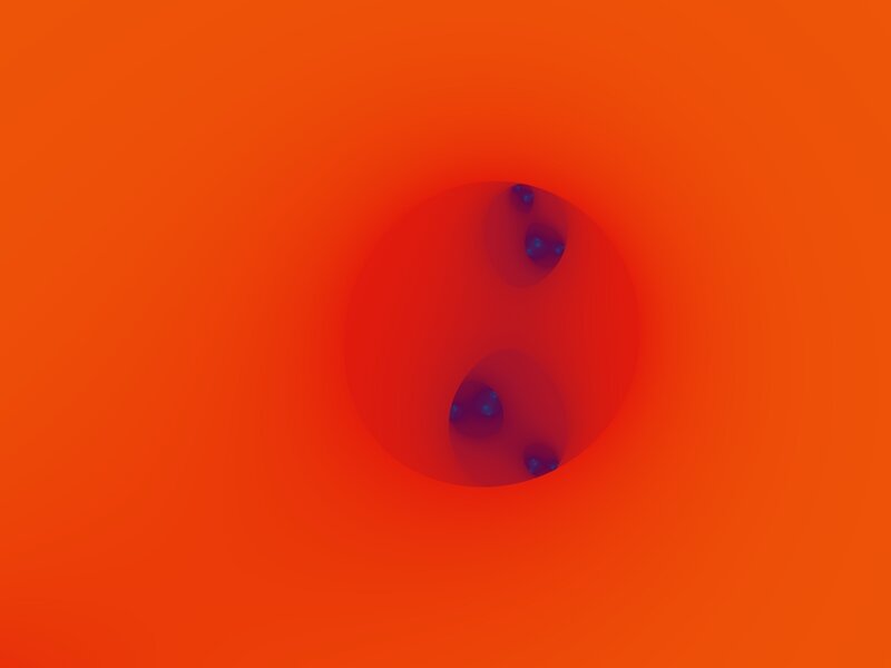abstract red tunnel with blue shapes
