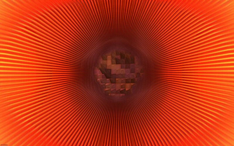 abstract red tunnel with cube
